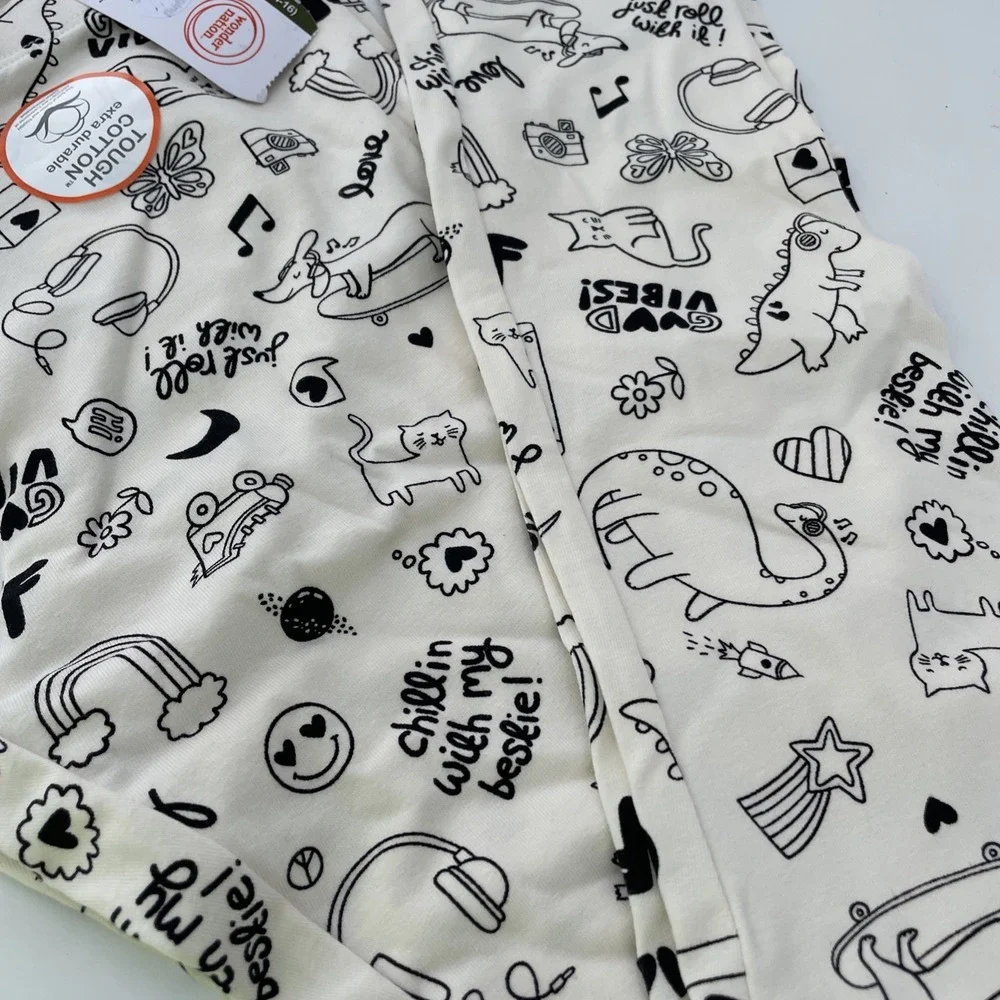 Wonder Nation Tough Cotton Cream Doodle Cats Dogs Leggings Girls XL